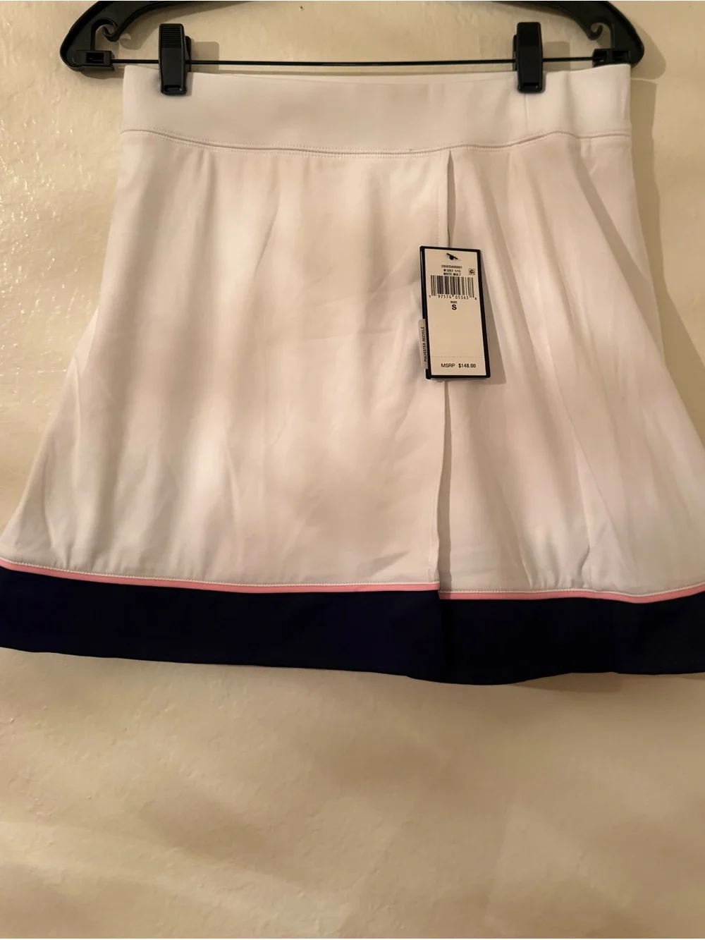 Ralph Lauren White Skater Tennis Skirt with Navy Hem and Pink Trim